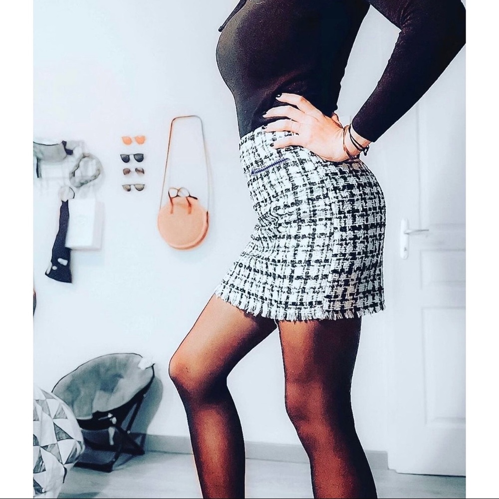 H&M Tweed Mini Skirt (Blue, Black & White)